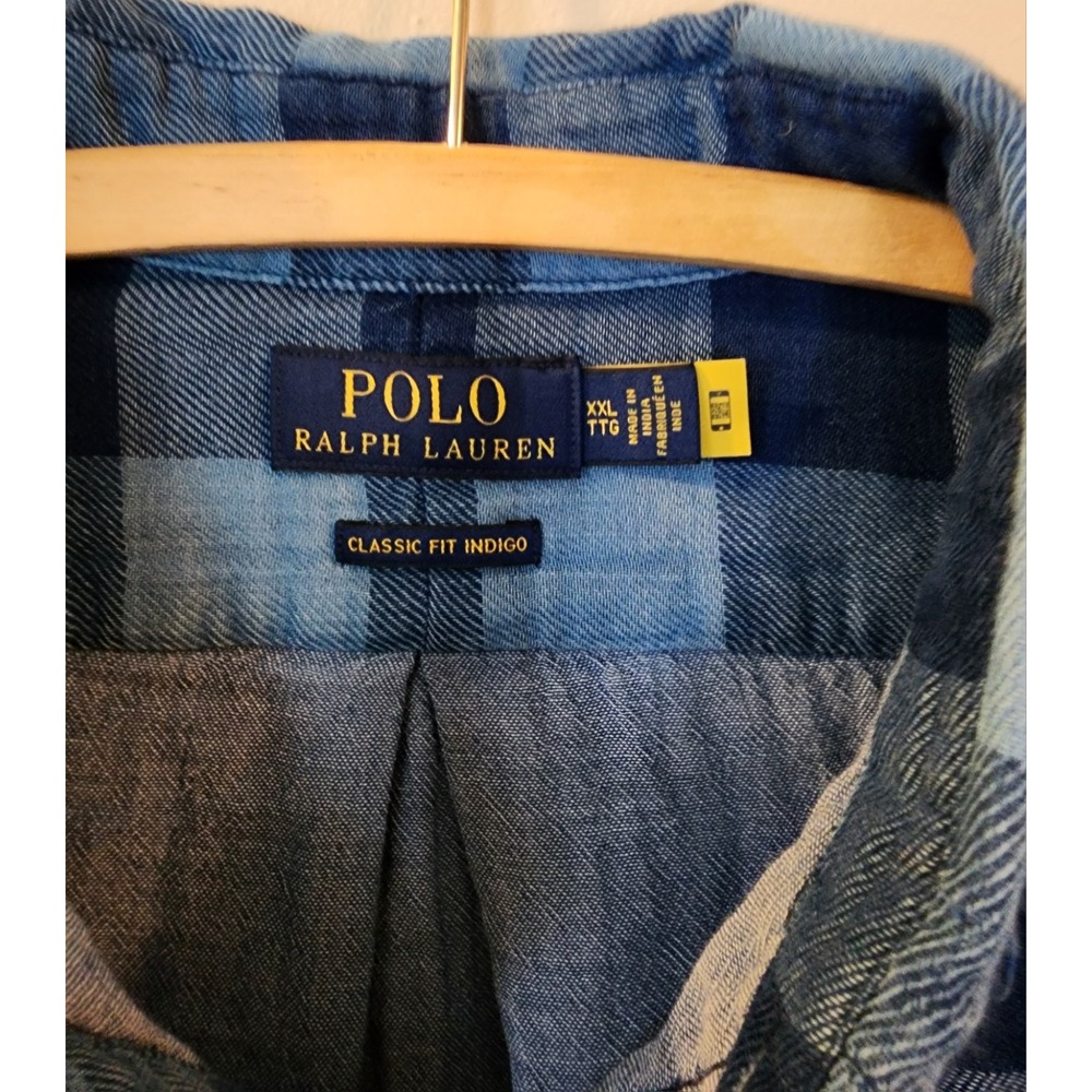 Polo Ralph Lauren Mens Shirt XXL Blue Check Plaid Long Sleeve Button Down Cotton - Picture 3 of 4